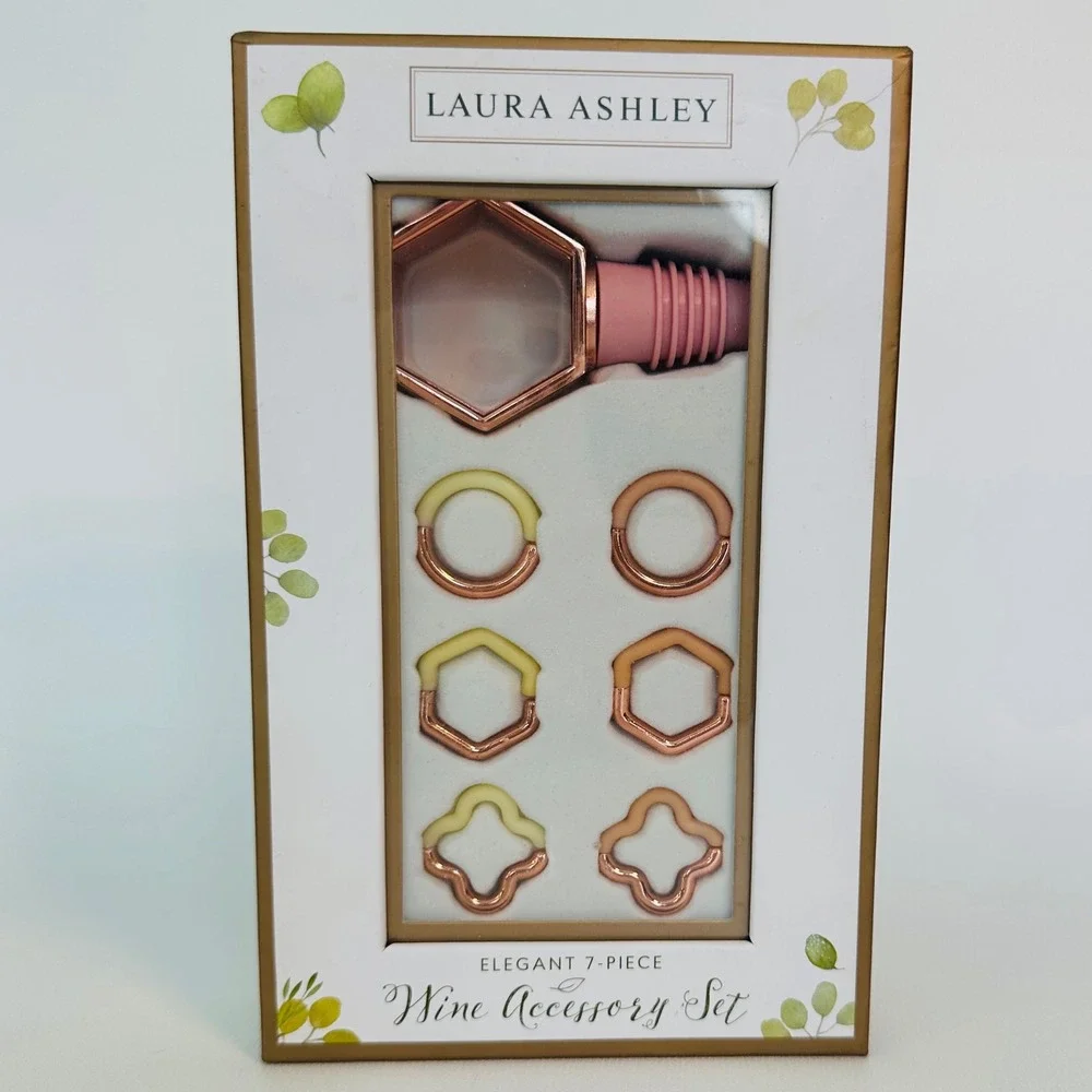 Laura Ashley Elegant 7-Piece Wine Accessory Set Bottle Stopper Charms